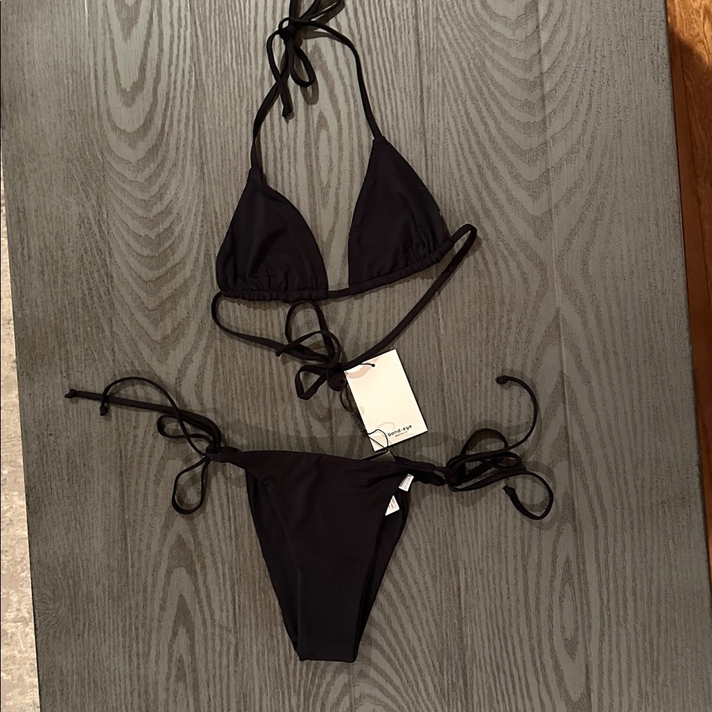 Bond- Eye  Black Triangle Tie-Side Bikini - New